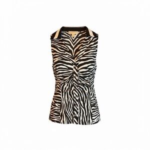 120–MICHAEL Michael Kors Black & White Zebra-Print Sleeveless Twist-Front Top